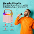 Mini Bluetooth Speaker, Wireless Karaoke Mic, 8Hrs Playtime, Vivid RGB Lights, Voice Effects, Multi-Play Modes BT5.1/TF Card & Type-C Charging Light Pink GenzVybs
